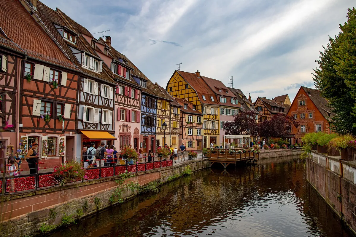 Half-timbered houses along a canal in Colmar, Alsace